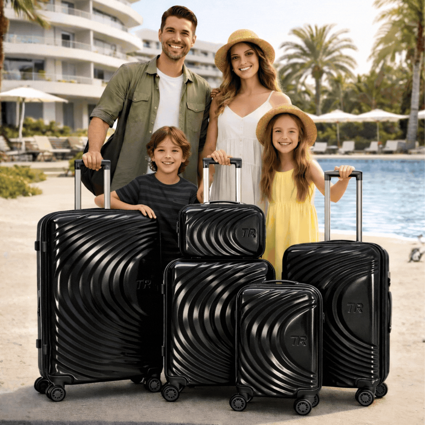 Висок клас авио спинъри ТR BLACK ABS- 5 броя, разширяващи се, четири въртящи колелца,заключване с цифров шифър, всички екстри, куфари